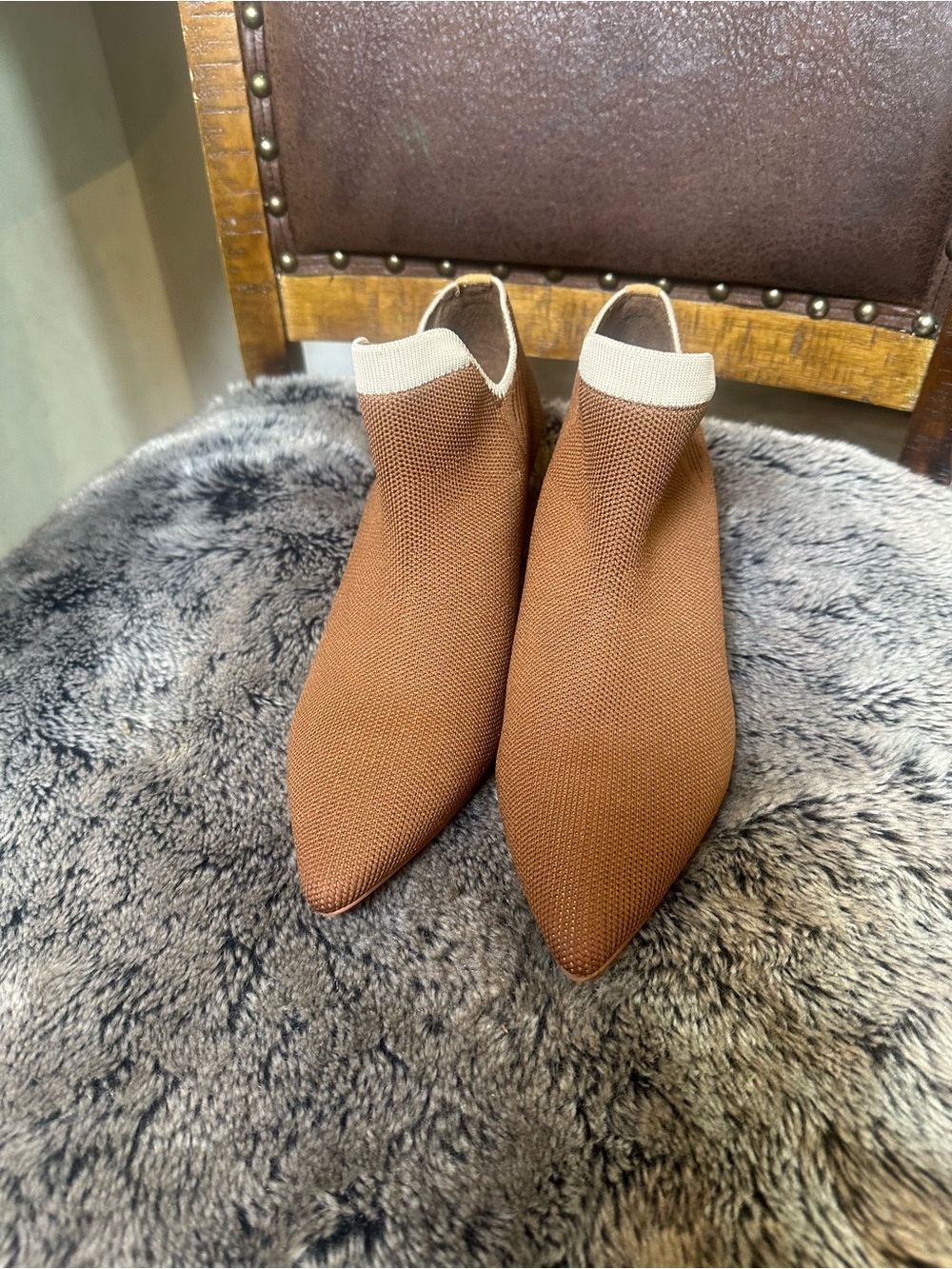 Vivaia Naomi Sustainable Wool Pointed Toe Kitten Heel Brown Slip On Shoes, 38